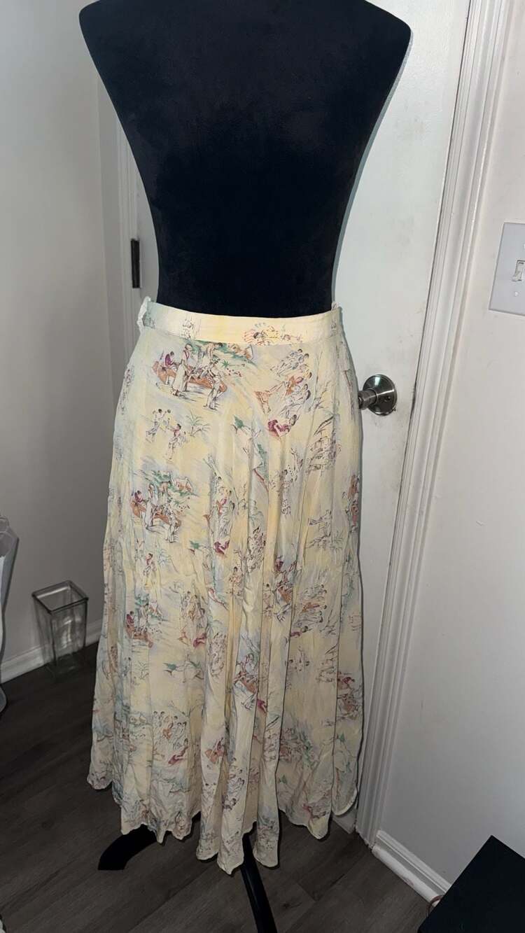 Rare Ralph Lauren Vintage 100% Silk Scenic Toile Print Maxi Skirt - Picture 1 of 6